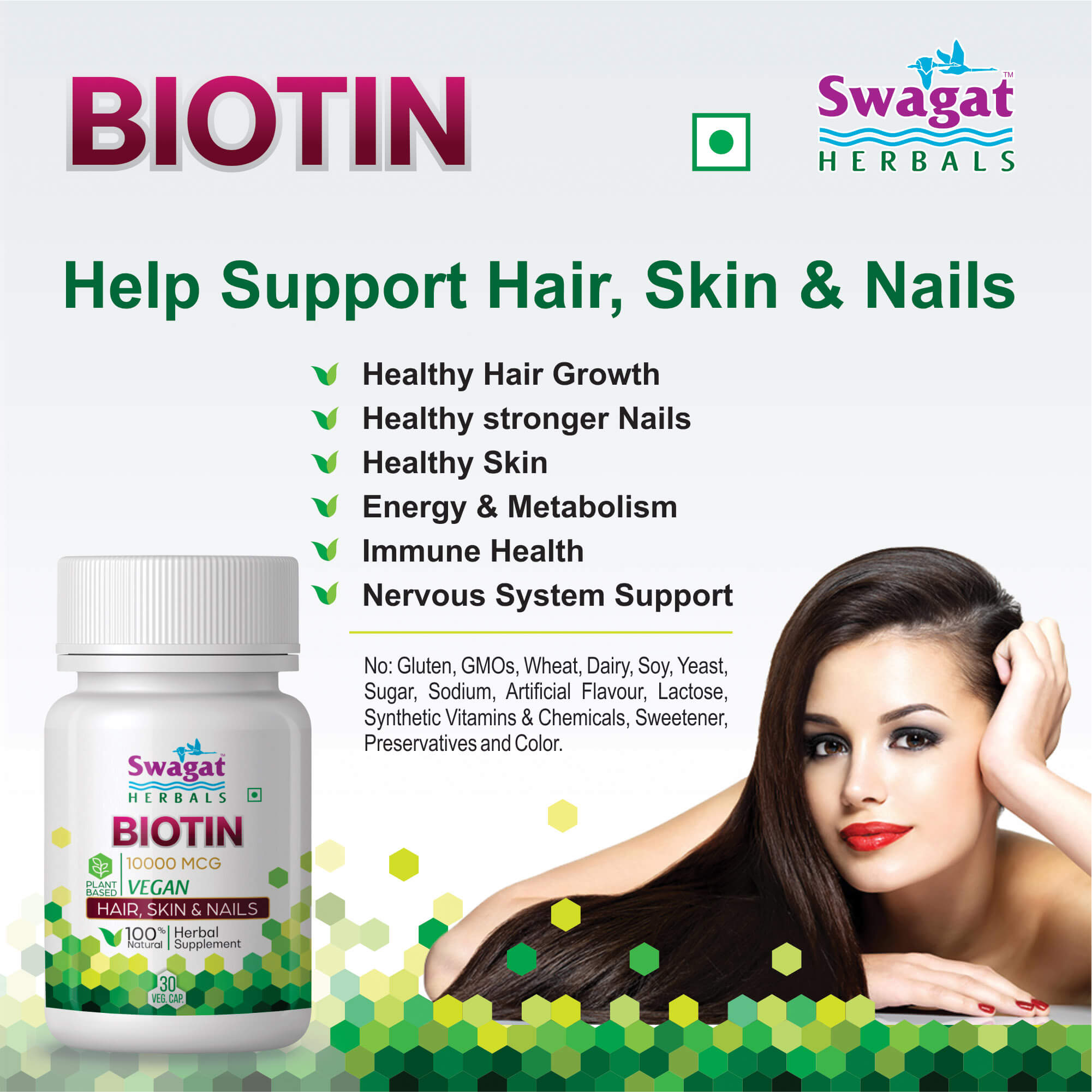 Biotin - Ayurvedic Tablets for Hair Growth, Glowing Skin and Nails